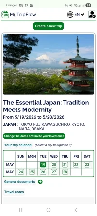 Screenshot of the presentation of a japan trip schedule