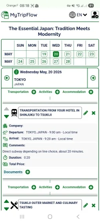 Screenshot of a japan trip day detailed scheduling